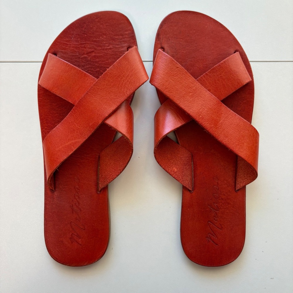 Matisse Topa Sandals Womens 8M Orange Leather Crisscross Slide Made in Brazil